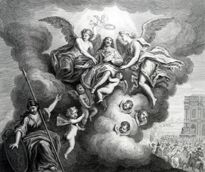 Apoteos av Karl I (1600-49) graverad av B.Baren